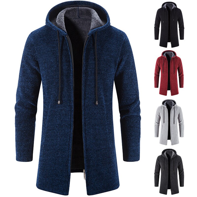 2023 Autumn and Winter Plus Velvet Trend Handsome Solid Color All-match Men&s Cardigan Chenille Sweater Men